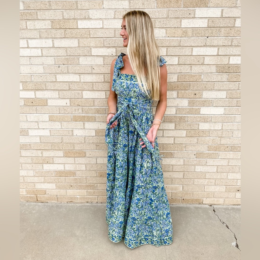 Sue Sartor Annabel Sun Dress Sage Green/Blue